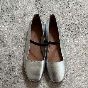 Madewell Silver Ballet Flats with Black Strap
